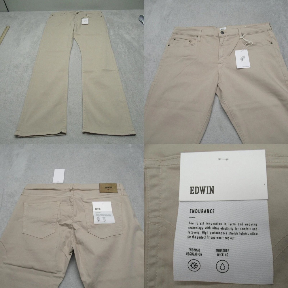 Edwin Pants‎ Men 36 Beige Thermal Wicking Golfing Stretch 36x33 $168 USA NEW